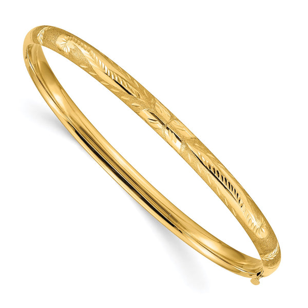 14KT Yellow Gold 7" 5MM Hinged Safety Clasp Bangle Bracelet
