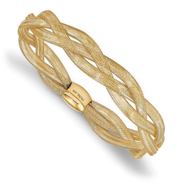 14KT Yellow Gold 7.5" 10MM Fancy Stretch Bangle Bracelet