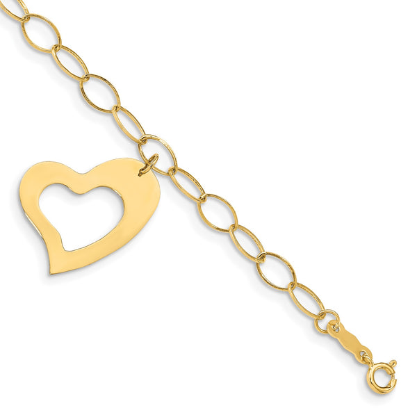 14KT Yellow Gold 7.5" 17MM Fancy Heart Bracelet
