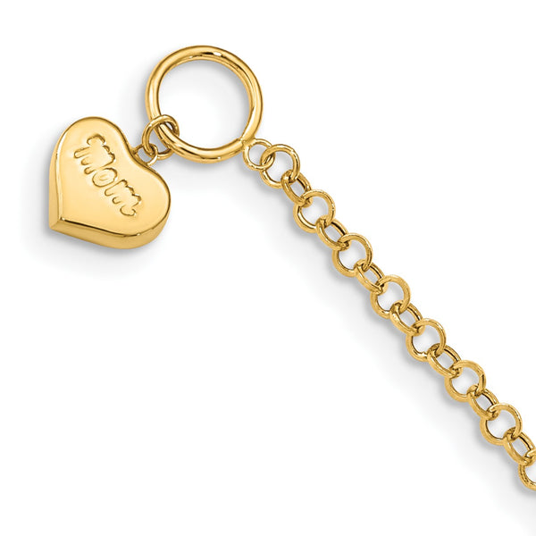 14KT Yellow Gold 7.5" 2.59MM Mom Heart Bracelet
