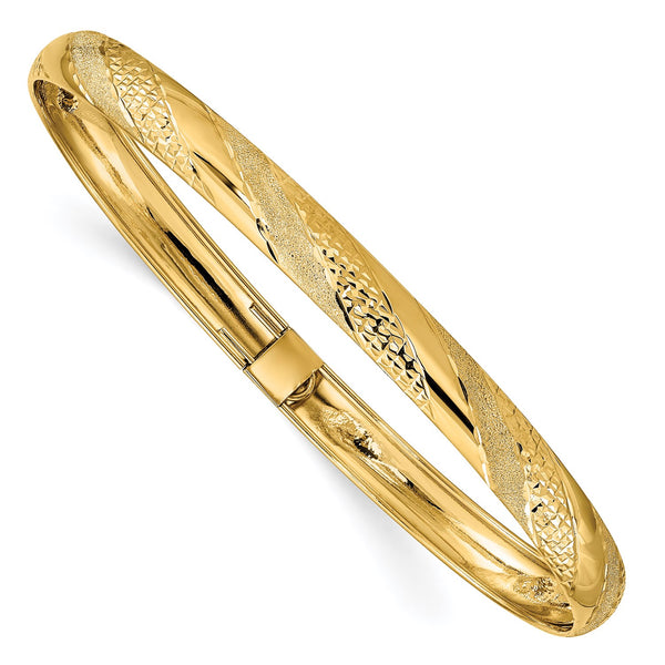 14KT Yellow Gold 7.5" 6.2MM Diamond-cut Flexible Bangle Bracelet