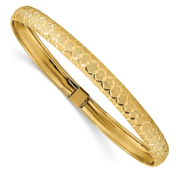 14KT Yellow Gold 7.5" 6.5MM Diamond-cut Flexible Bangle Bracelet