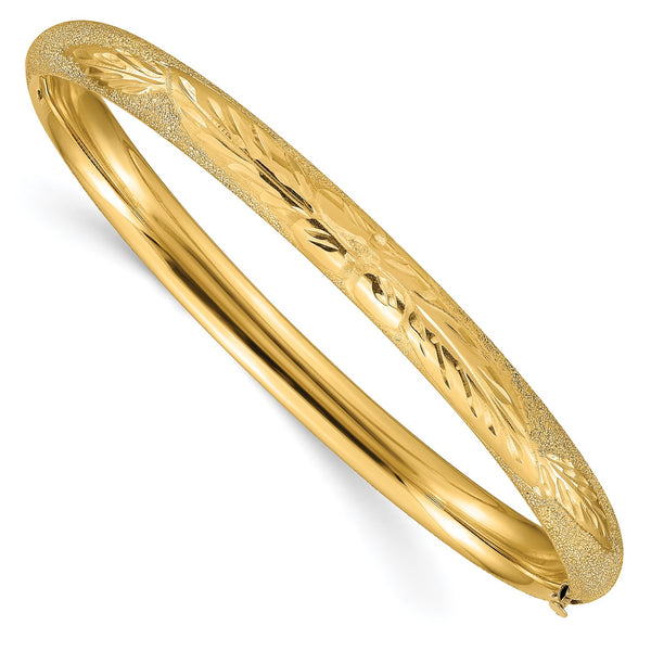 14KT Yellow Gold 7.5" 7MM Hinged Safety Clasp Bangle Bracelet