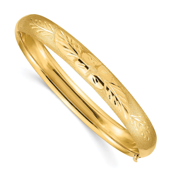 14KT Yellow Gold 7.5" 8MM Hinged Safety Clasp Bangle Bracelet