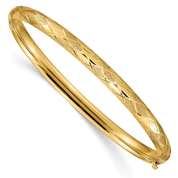 14KT Yellow Gold 7" 6MM Hinged Safety Clasp Bangle Bracelet