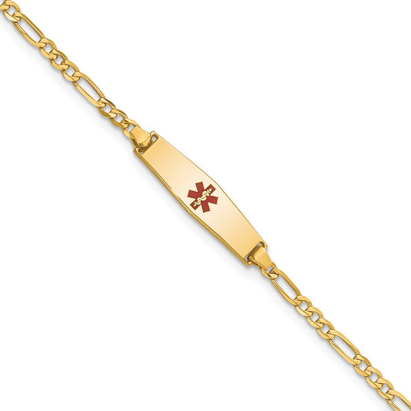14KT Yellow Gold 7" 6MM Medical Figaro ID Bracelet