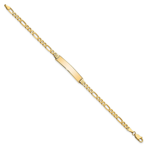 14KT Yellow Gold 7" 6.2MM Flat Figaro ID Bracelet