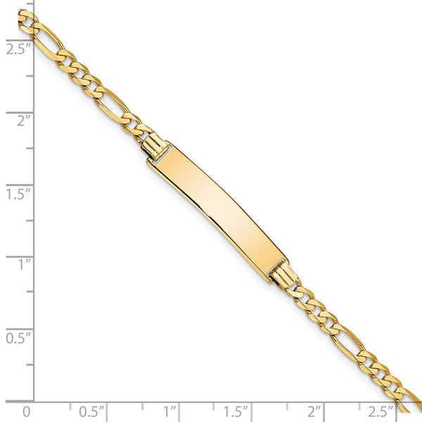 14KT Yellow Gold 7" 6.2MM Flat Figaro ID Bracelet