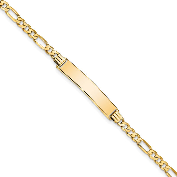 14KT Yellow Gold 7" 6.2MM Flat Figaro ID Bracelet