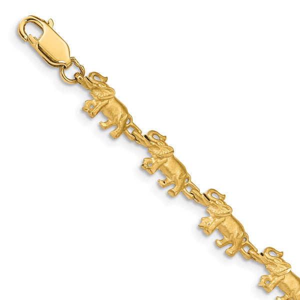 14KT Yellow Gold 7" 6.5MM Diamond-cut Lobster Clasp Elephant Bracelet