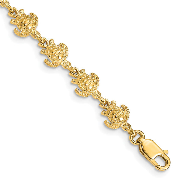 14KT Yellow Gold 7" 7MM Lobster Clasp Turtle Bracelet
