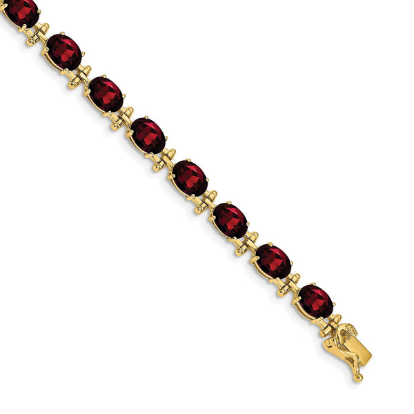 14KT Yellow Gold 7" Garnet Bracelet