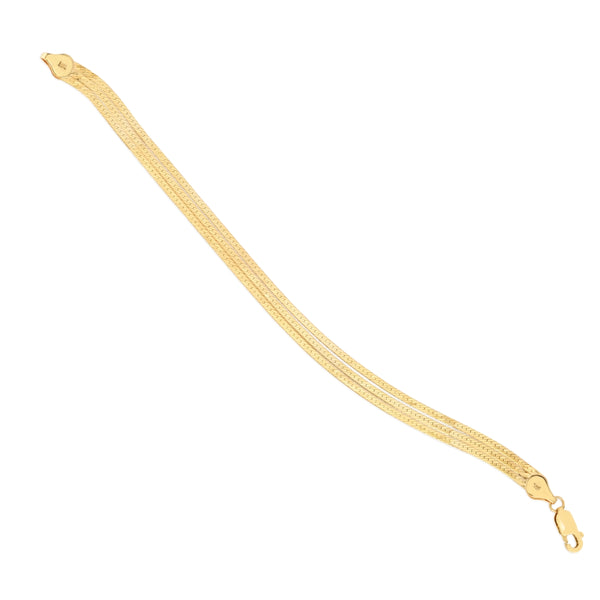 14KT Yellow Gold 7" Herringbone Triple Strand Bracelet