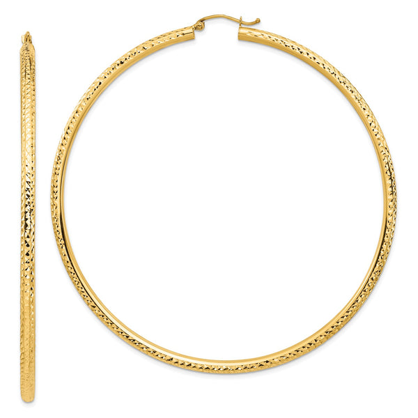 14KT Yellow Gold 80X3MM Diamond-cut Hoop Earrings