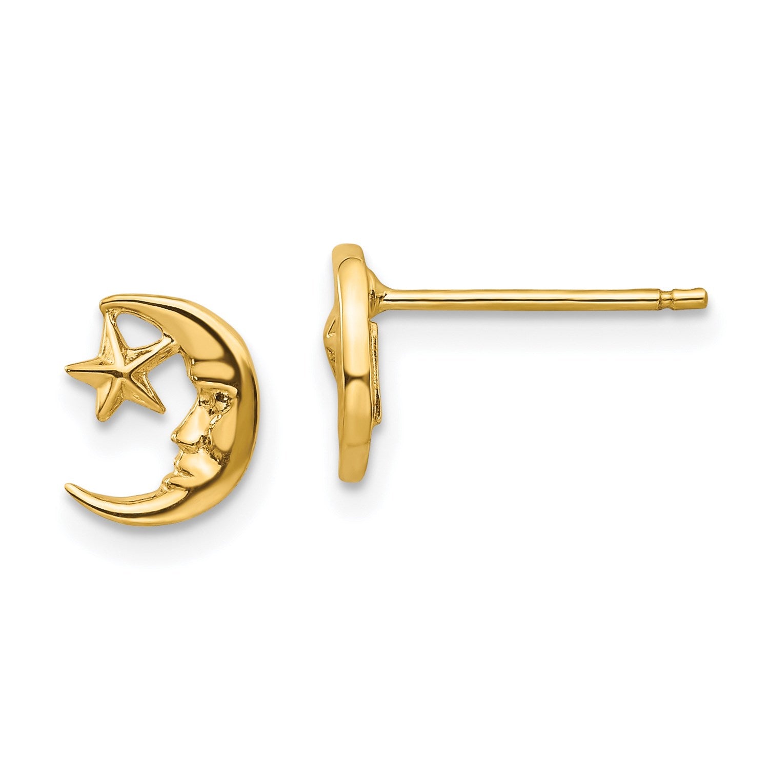 14KT Yellow Gold 8MM Celestial Moon and Star Earrings