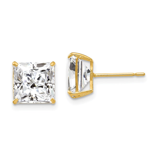 14KT Yellow Gold 8MM Square Cubic Zirconia Stud Earrings