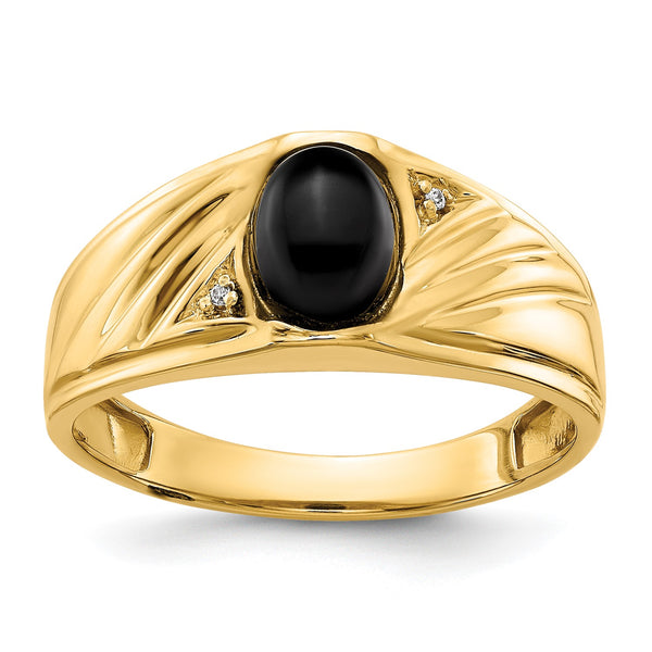 14KT Yellow Gold 8X6MM Cabochon Onyx Diamond Accent Ring; Size 11
