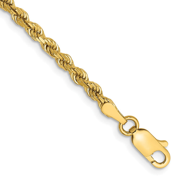 14KT Yellow Gold 8" 2.75MM Diamond-cut Lobster Clasp Rope Bracelet