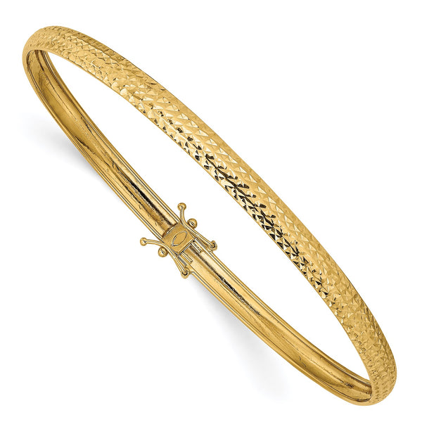 14KT Yellow Gold 8" 4.4MM Diamond-cut Safety Clasp Flexible Bangle Bracelet