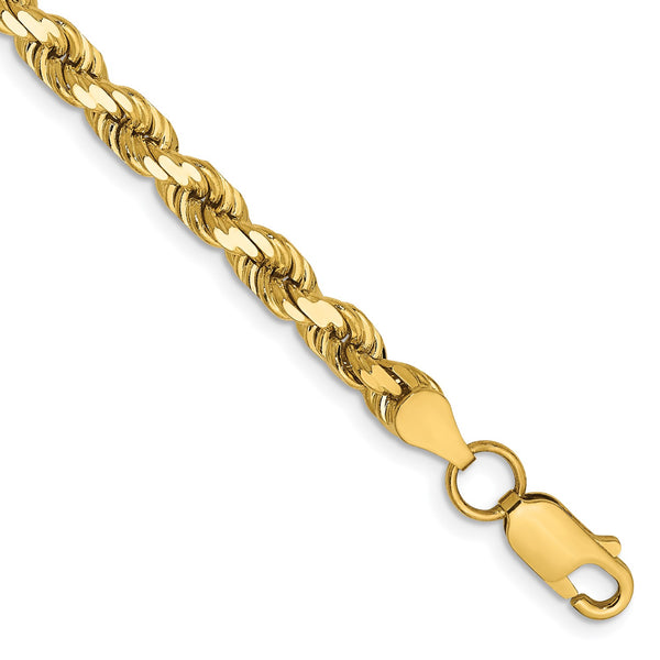 14KT Yellow Gold 8" 4.5MM Diamond-cut Lobster Clasp Rope Bracelet