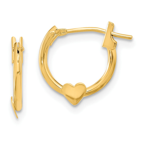 14KT Yellow Gold 9MM Childrens Heart Hoop Earrings
