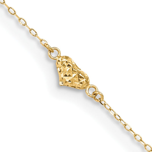 14KT Yellow Gold 9"+1" Extender Triple Heart Anklet