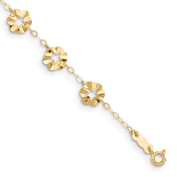 14KT Yellow Gold 9"+1" extender Adjustable Flower Anklet