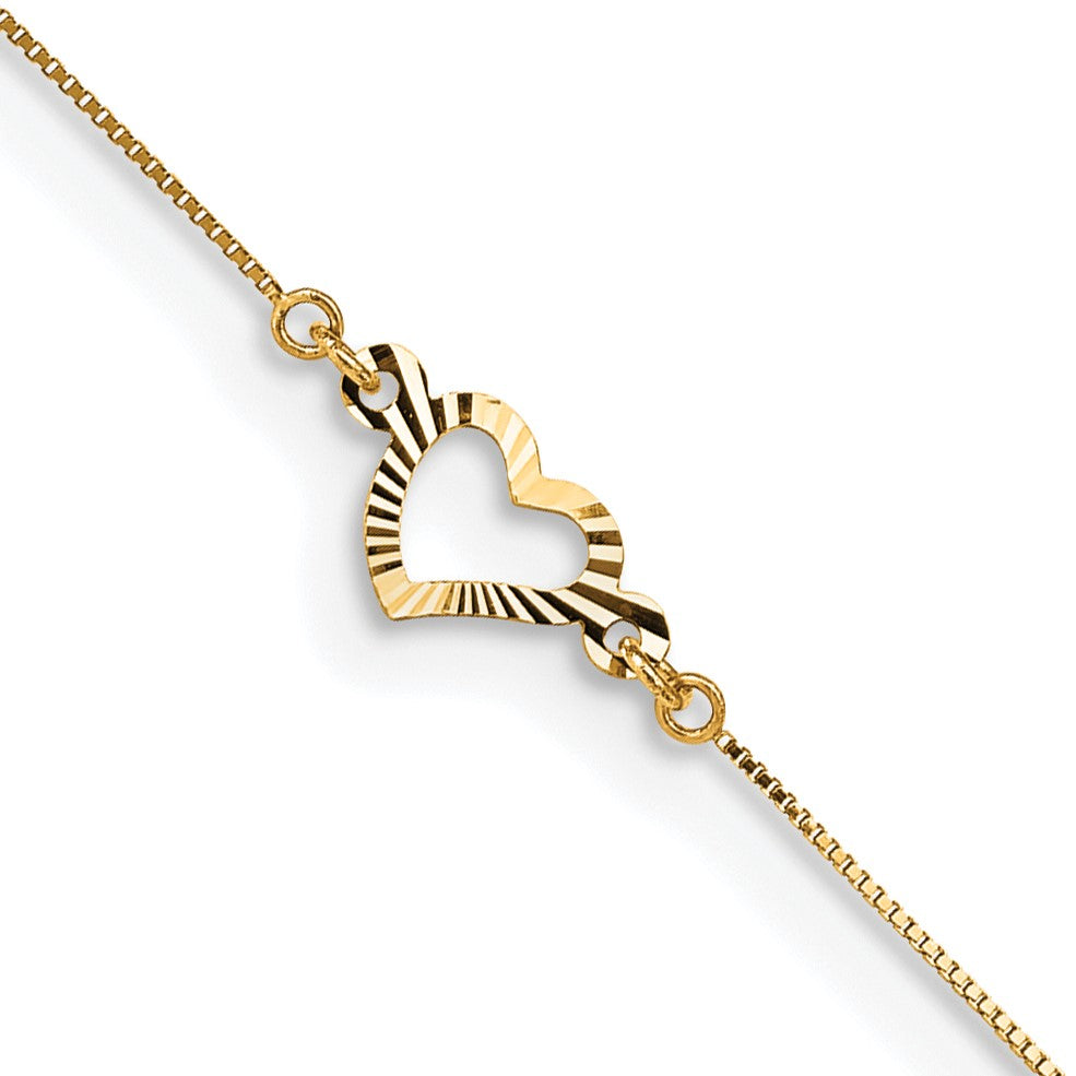 14KT Yellow Gold 9+1-inch extender Adjustable Heart Anklet