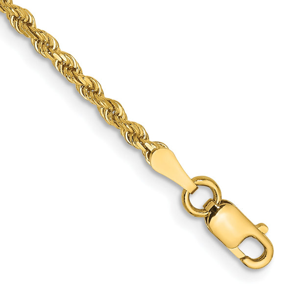14KT Yellow Gold 9" 2MM Diamond-cut Lobster Clasp Rope Anklet