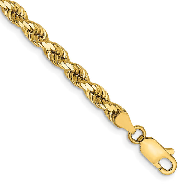 14KT Yellow Gold 9" 4MM Diamond-cut Lobster Clasp Rope Bracelet