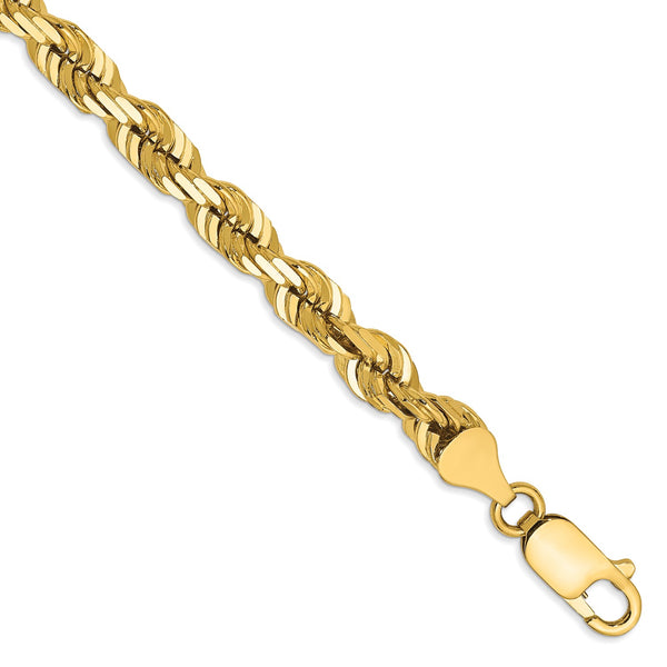 14KT Yellow Gold 9" 5.5MM Diamond-cut Lobster Clasp Rope Bracelet