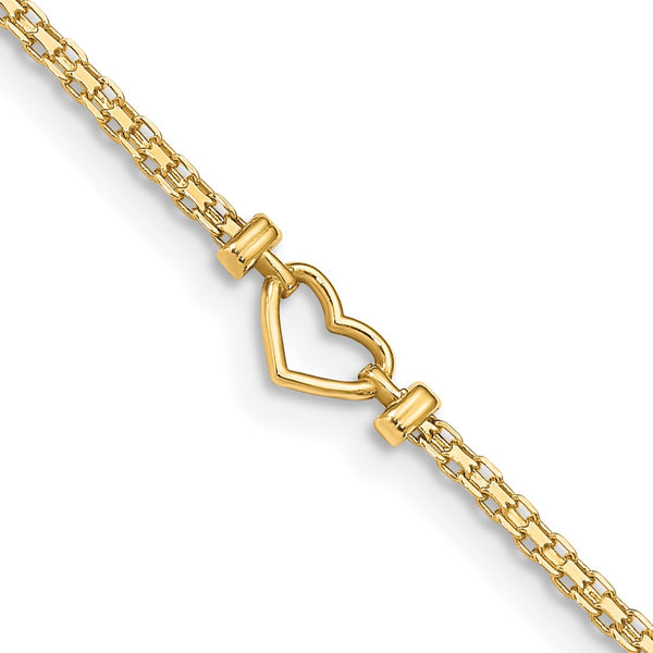 14KT Yellow Gold 9" Lobster Clasp Fancy Heart Anklet
