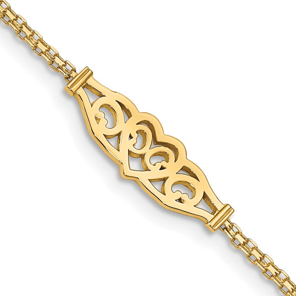 14KT Yellow Gold 9" Lobster Clasp Heart Anklet
