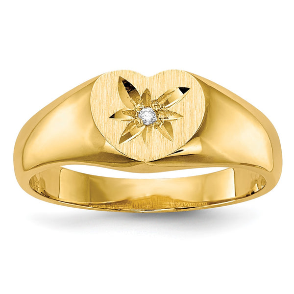 14KT Yellow Gold Childrens Diamond Accent Signet Ring; Size 3