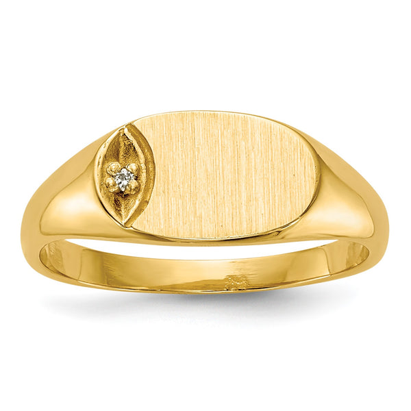 14KT Yellow Gold Childrens Diamond Accent Signet Ring; Size 4