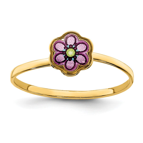 14KT Yellow Gold Childrens Enamel Flower Ring; Size 4