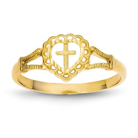 14KT Yellow Gold Childrens Heart Cross Ring; Size – Daniels Jewelers