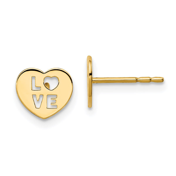14KT Yellow Gold Childrens Heart Earrings