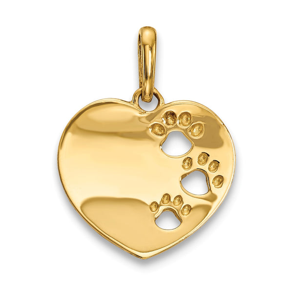 14KT Yellow Gold Childrens Heart Pawprint Pendant-Chain Not Included
