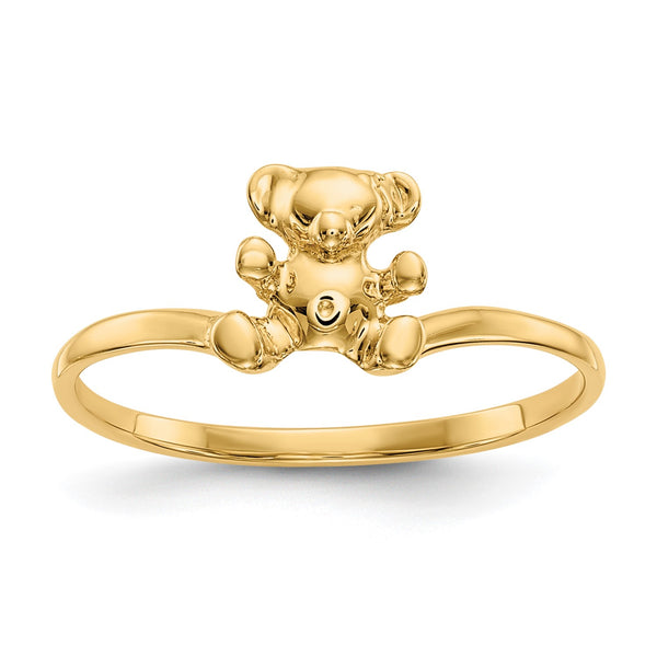 14KT Yellow Gold Childrens Teddy Bear Ring; Size 5