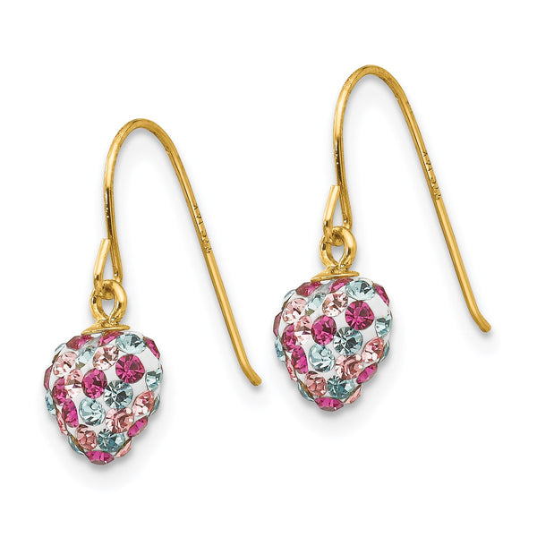 14KT Yellow Gold Crystal 15X6MM Drop & Dangle Heart Earrings