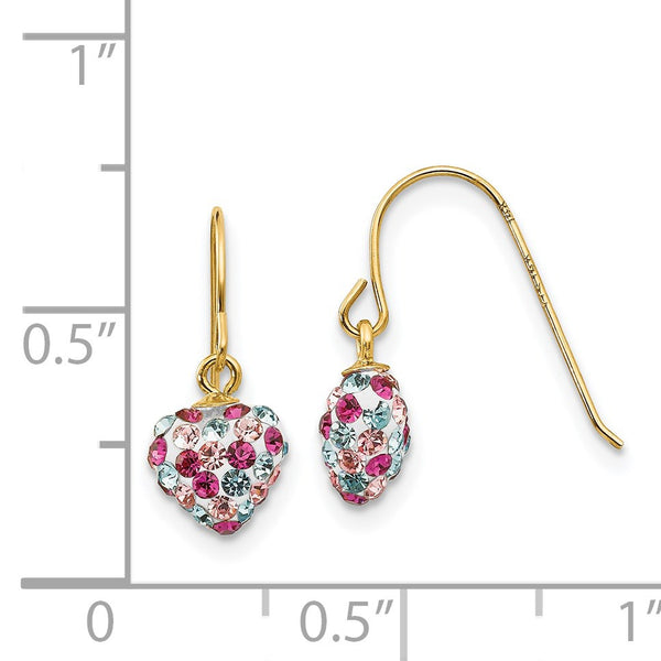 14KT Yellow Gold Crystal 15X6MM Drop & Dangle Heart Earrings