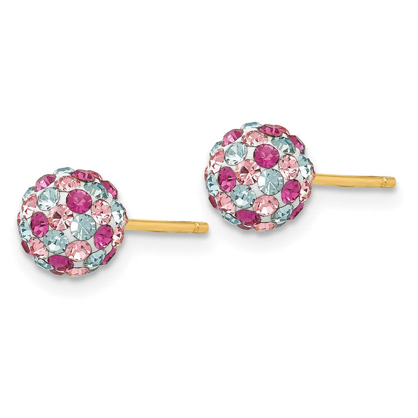 14KT Yellow Gold Crystal 6MM Ball Stud Earrings