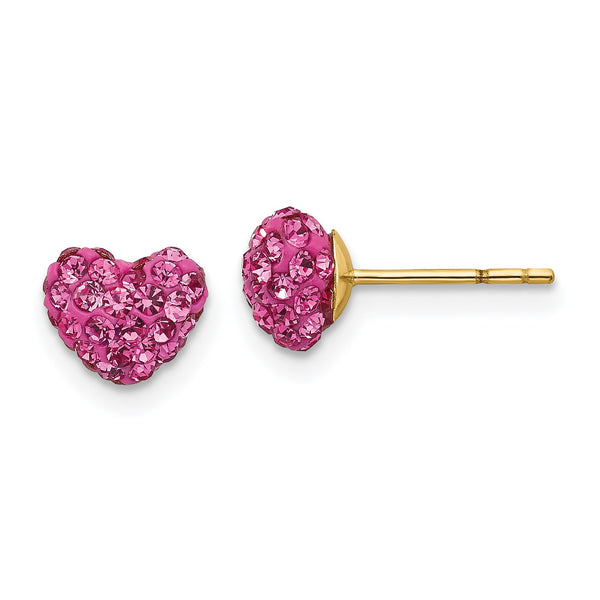 14KT Yellow Gold Crystal 7MM Heart Earrings