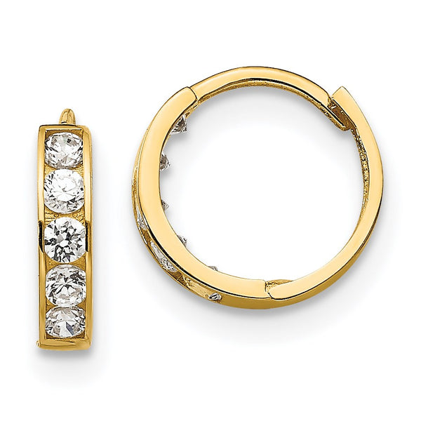 14KT Yellow Gold Cubic Zirconia 10X3MM Childrens Hoop Earrings