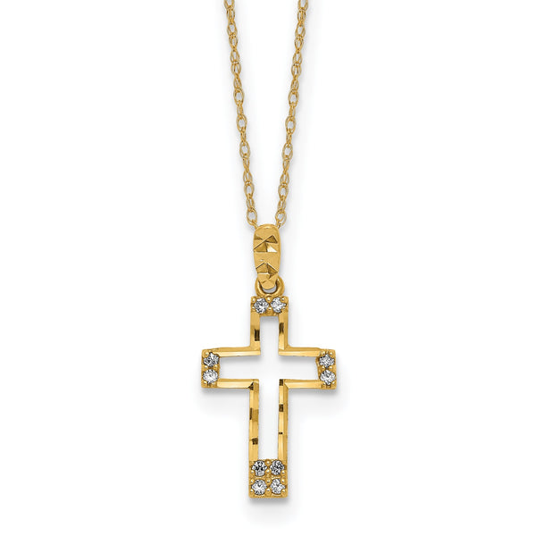 14KT Yellow Gold Cubic Zirconia 16X10MM 16" Cross Pendant
