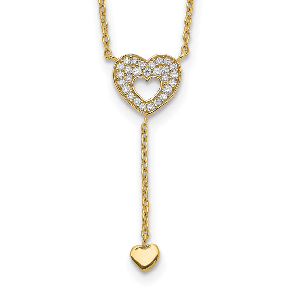 14KT Yellow Gold Cubic Zirconia 17" Heart Necklace