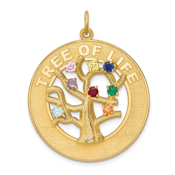 14KT Yellow Gold Cubic Zirconia 37X29MM Tree of Life Pendant-Chain Not Included