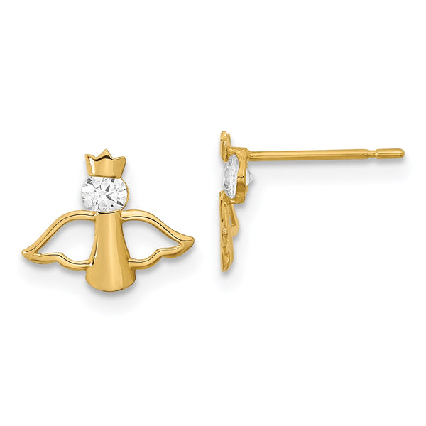 14KT Yellow Gold Cubic Zirconia 9X10MM Childrens Angel Stud Earrings