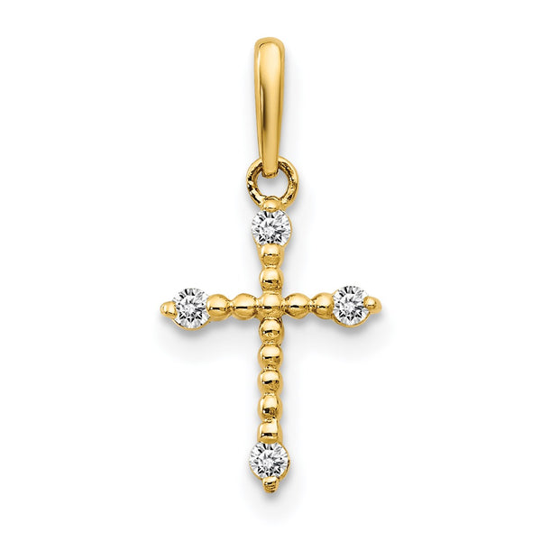 14KT Yellow Gold Cubic Zirconia Childrens Cross Pendant-Chain Not Included